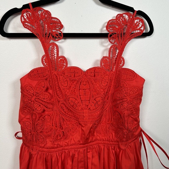Self Portrait NWT Red Macrame Lace Mini Dress Sz 4 MSRP $465 - Picture 3 of 9